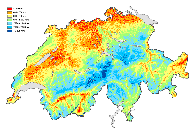 Mittlerer jährlicher Abfluss in der Schweiz 2070-2099